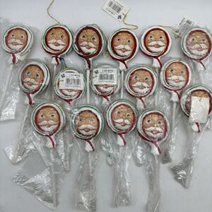 4- Vintage Santa lollipop sucker Christmas ornament  hand painted NOS (4 Random)
